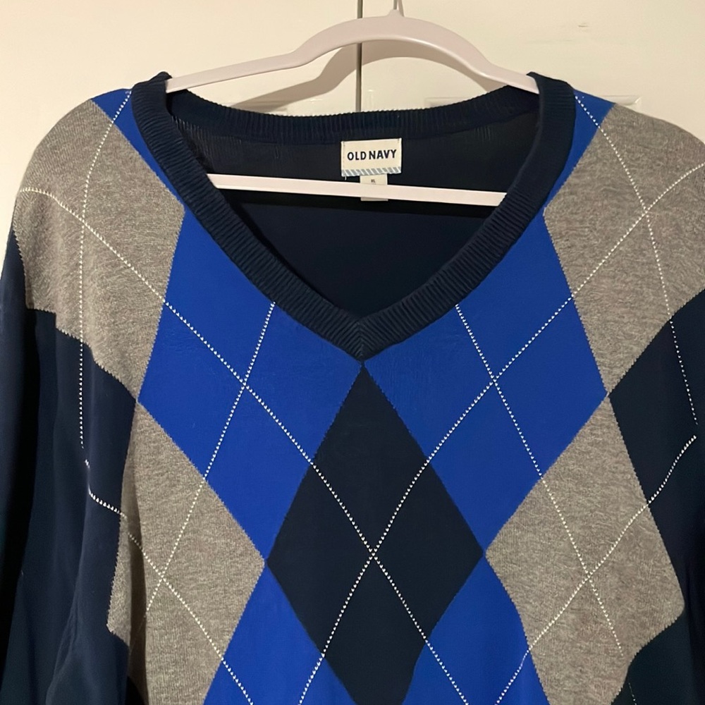 Blue and Grey Old Navy Argyle Sweater XL